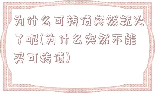 为什么可转债突然就火了呢(为什么突然不能买可转债)