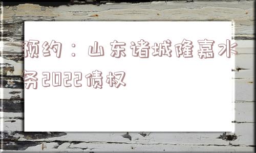 预约：山东诸城隆嘉水务2022债权