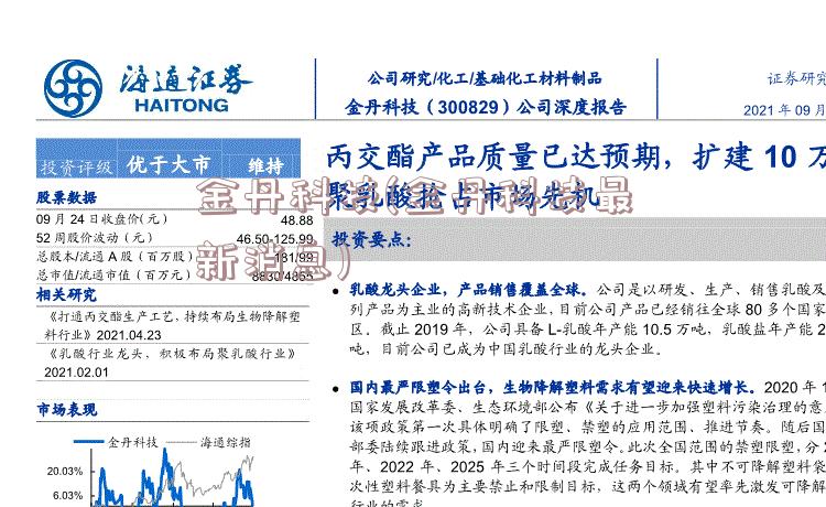 金丹科技(金丹科技最新消息)