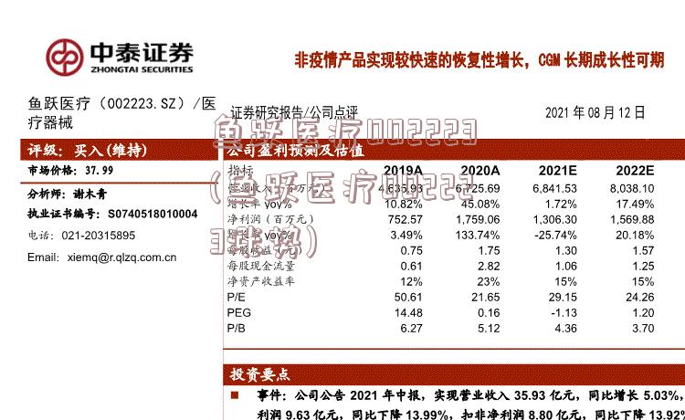 鱼跃医疗002223(鱼跃医疗002223涨势)