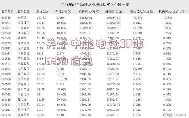 关于中能电气300062的信息