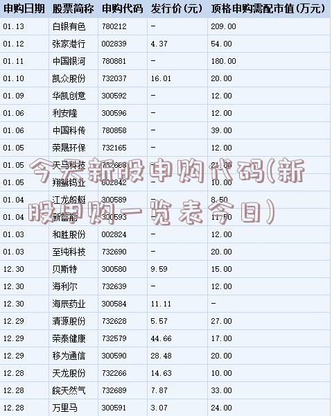 今天新股申购代码(新股申购一览表今日)