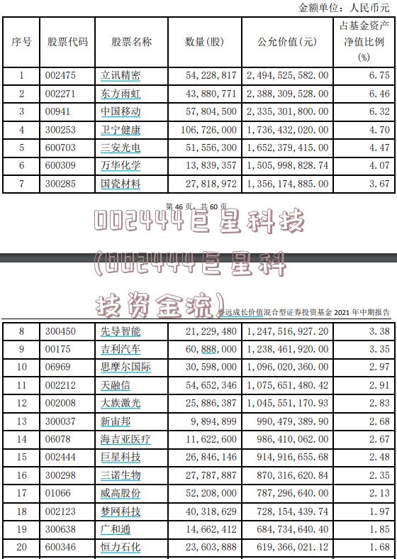 002444巨星科技(002444巨星科技资金流)