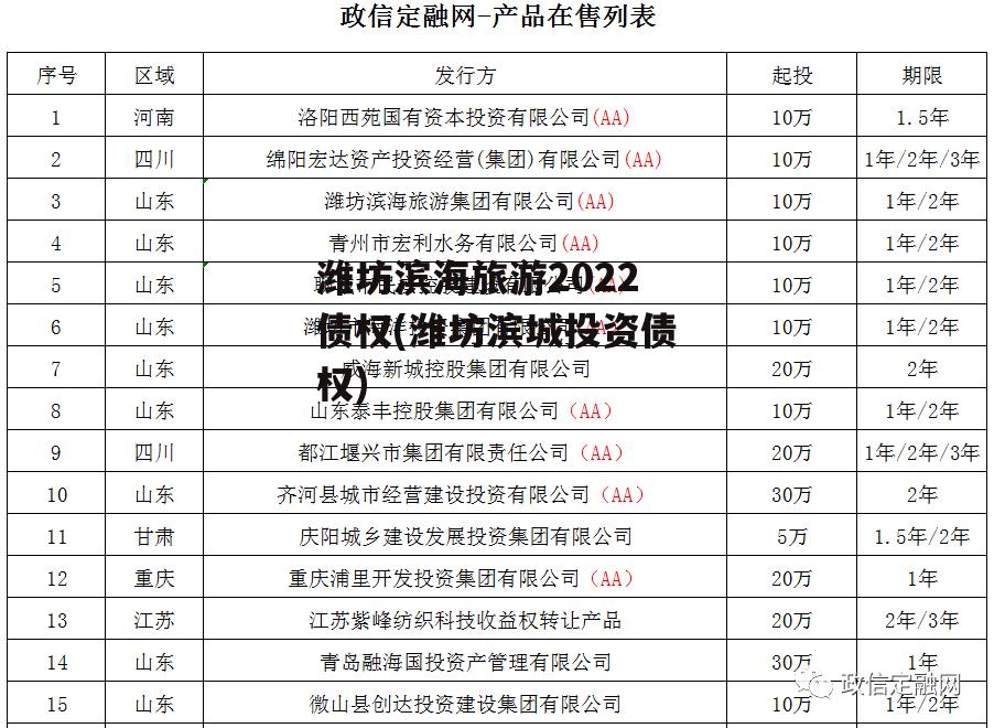 潍坊滨海旅游2022债权(潍坊滨城投资债权)