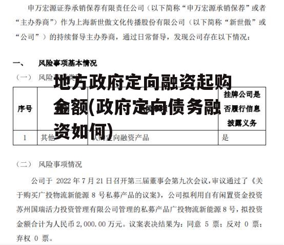 地方政府定向融资起购金额(政府定向债务融资如何)