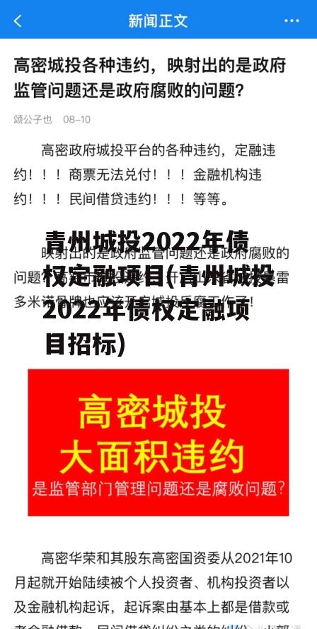 青州城投2022年债权定融项目(青州城投2022年债权定融项目招标)