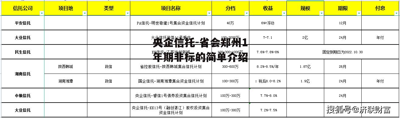 央企信托-省会郑州1年期非标的简单介绍