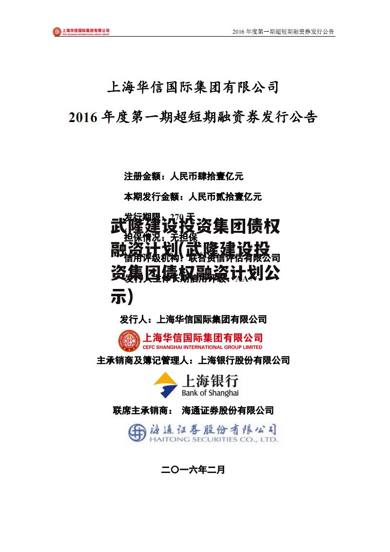 武隆建设投资集团债权融资计划(武隆建设投资集团债权融资计划公示)