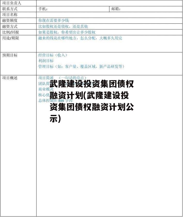 武隆建设投资集团债权融资计划(武隆建设投资集团债权融资计划公示)