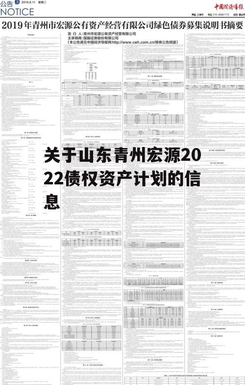 关于山东青州宏源2022债权资产计划的信息