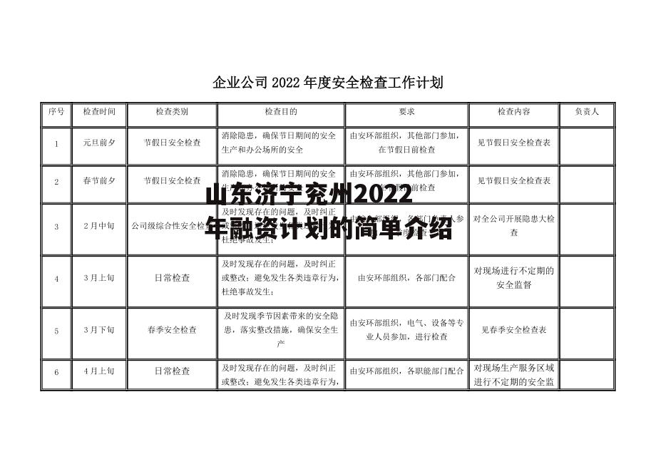 山东济宁兖州2022年融资计划的简单介绍