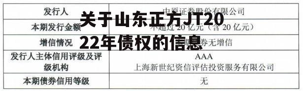 关于山东正方JT2022年债权的信息