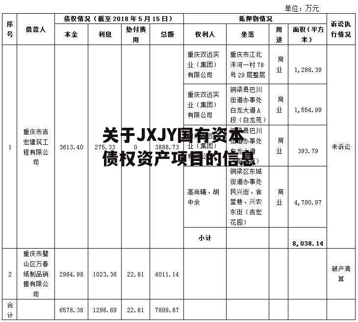 关于JXJY国有资本债权资产项目的信息