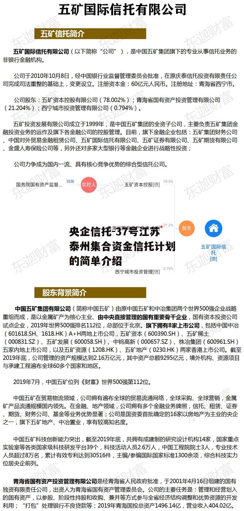 央企信托-37号江苏泰州集合资金信托计划的简单介绍