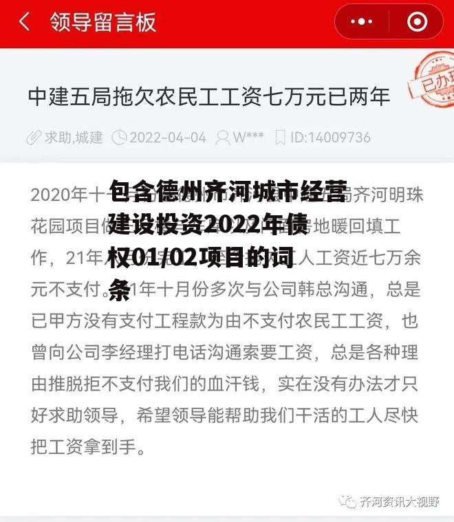 包含德州齐河城市经营建设投资2022年债权01/02项目的词条