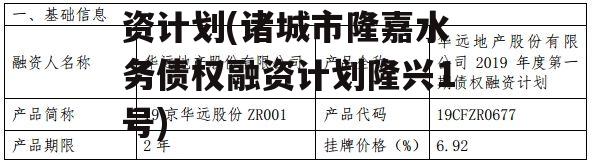 诸城市隆嘉水务债权融资计划(诸城市隆嘉水务债权融资计划隆兴1号)