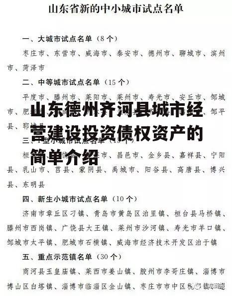 山东德州齐河县城市经营建设投资债权资产的简单介绍