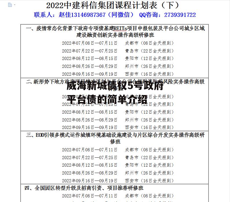 威海新城债权5号政府平台债的简单介绍