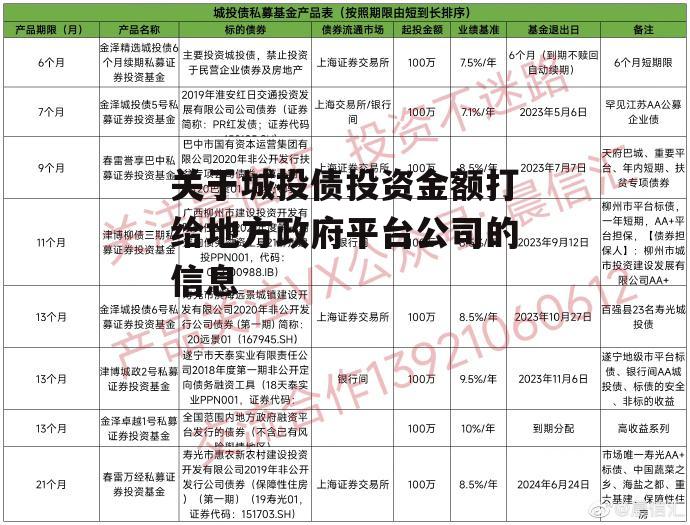 关于城投债投资金额打给地方政府平台公司的信息