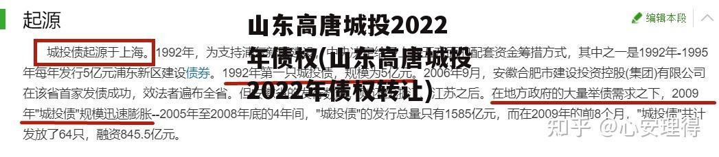 山东高唐城投2022年债权(山东高唐城投2022年债权转让)