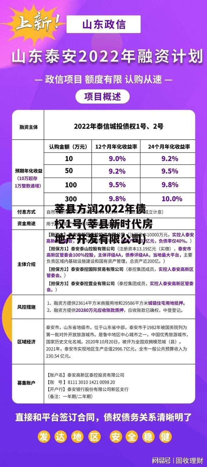 莘县方润2022年债权1号(莘县新时代房地产开发有限公司)