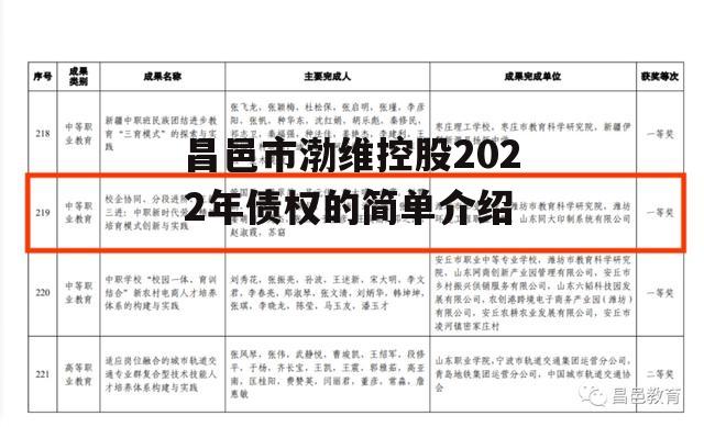 昌邑市渤维控股2022年债权的简单介绍