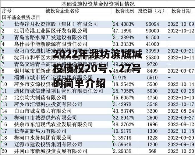 2022年潍坊滨城城投债权20号、27号的简单介绍