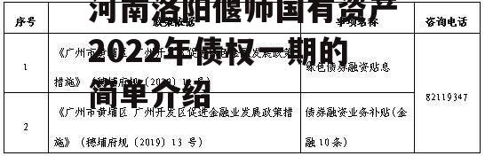 河南洛阳偃师国有资产2022年债权一期的简单介绍