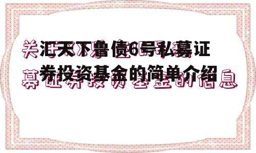 汇天下鲁债6号私募证券投资基金的简单介绍