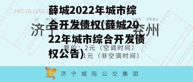 薛城2022年城市综合开发债权(薛城2022年城市综合开发债权公告)