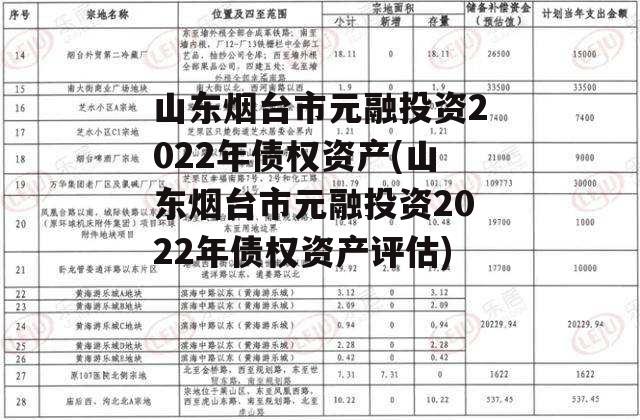 山东烟台市元融投资2022年债权资产(山东烟台市元融投资2022年债权资产评估)