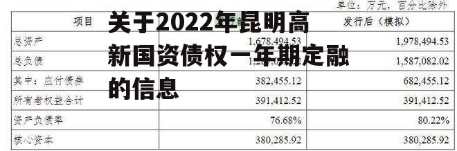 关于2022年昆明高新国资债权一年期定融的信息