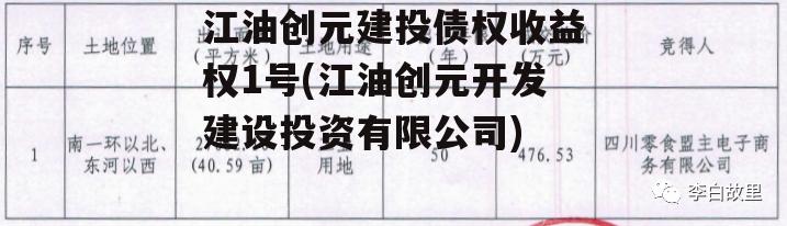 江油创元建投债权收益权1号(江油创元开发建设投资有限公司)