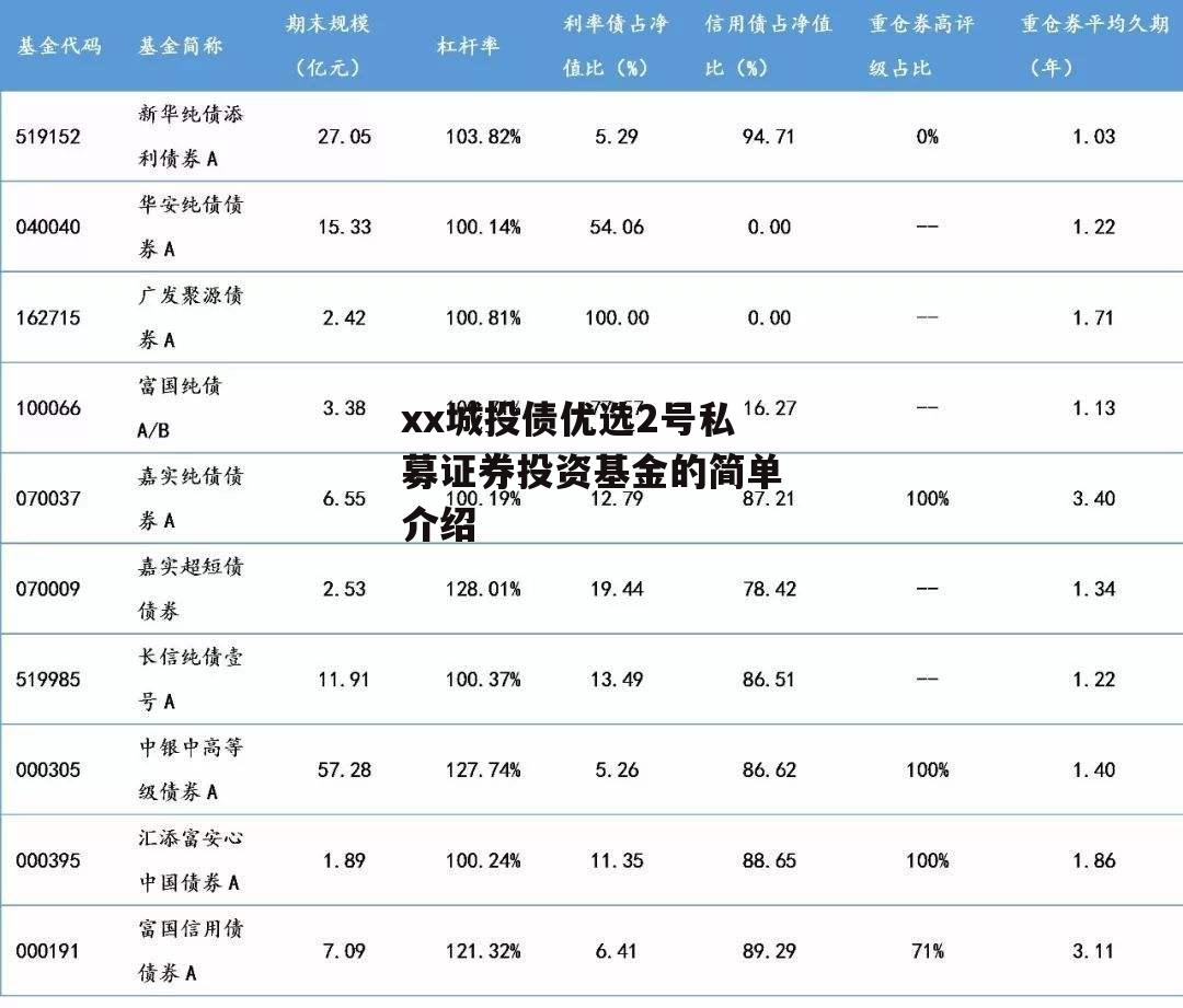 xx城投债优选2号私募证券投资基金的简单介绍