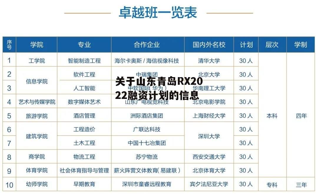 关于山东青岛RX2022融资计划的信息