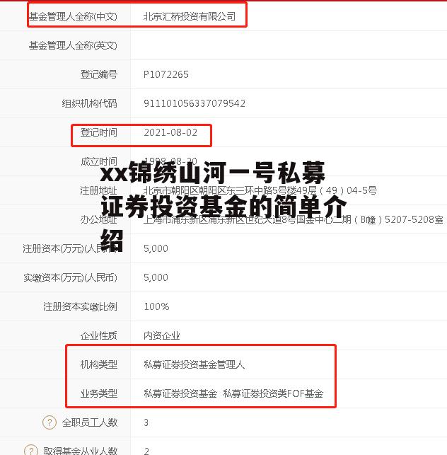 xx锦绣山河一号私募证券投资基金的简单介绍