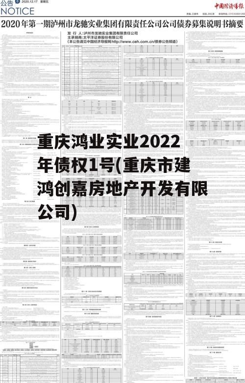 重庆鸿业实业2022年债权1号(重庆市建鸿创嘉房地产开发有限公司)