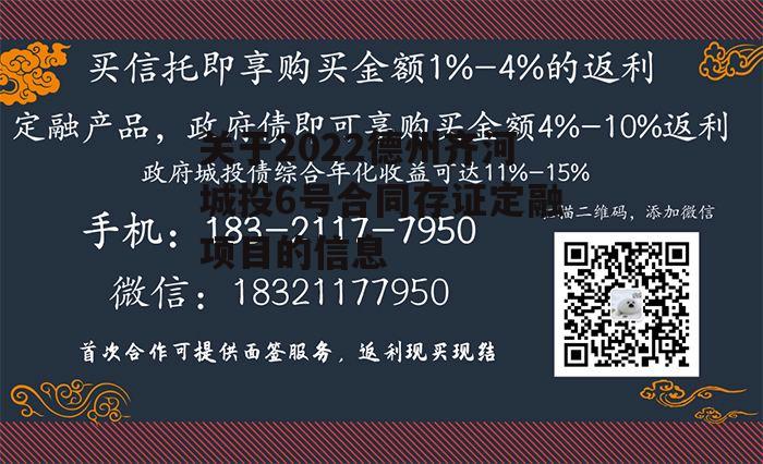 关于2022德州齐河城投6号合同存证定融项目的信息