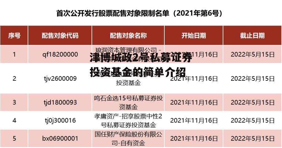 津博城政2号私募证券投资基金的简单介绍