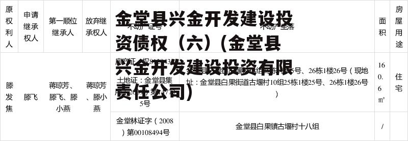 金堂县兴金开发建设投资债权（六）(金堂县兴金开发建设投资有限责任公司)