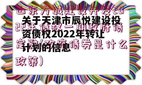 关于天津市辰悦建设投资债权2022年转让计划的信息