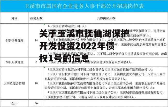 关于玉溪市抚仙湖保护开发投资2022年债权1号的信息