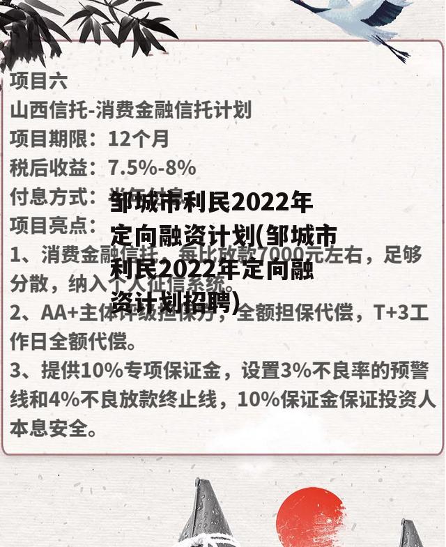 邹城市利民2022年定向融资计划(邹城市利民2022年定向融资计划招聘)