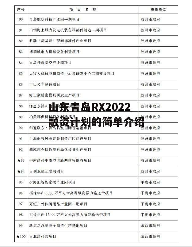 山东青岛RX2022融资计划的简单介绍