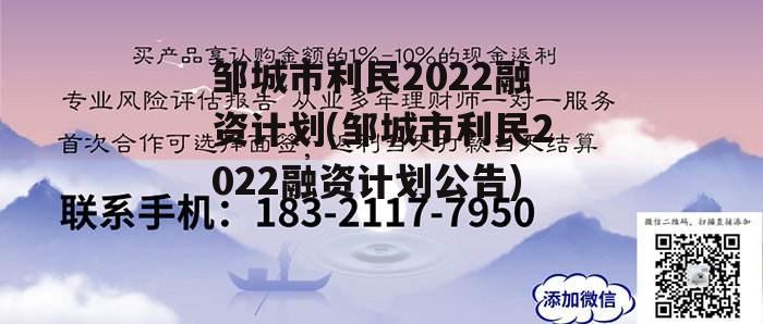 邹城市利民2022融资计划(邹城市利民2022融资计划公告)