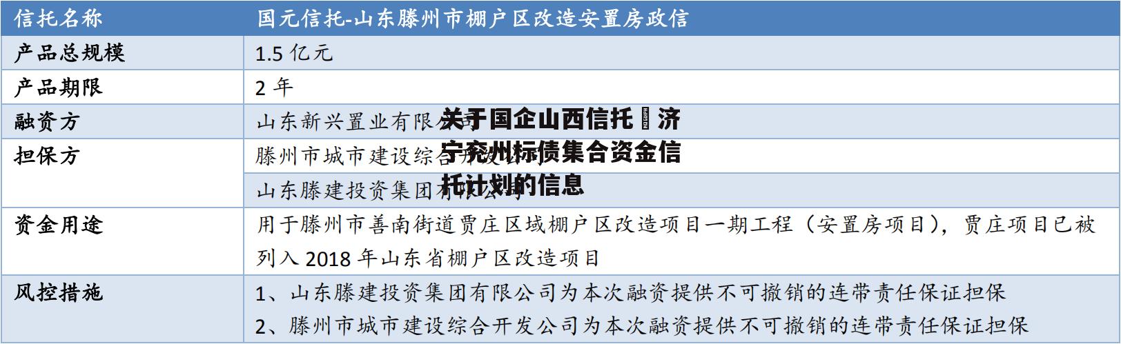 关于国企山西信托–济宁兖州标债集合资金信托计划的信息