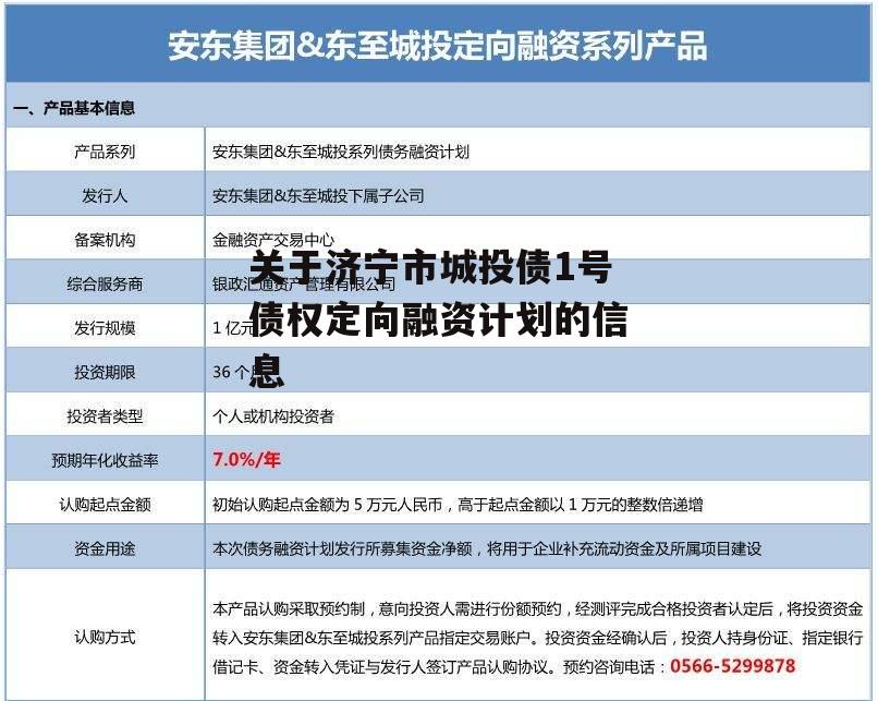 关于济宁市城投债1号债权定向融资计划的信息