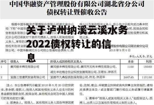 关于泸州纳溪云溪水务2022债权转让的信息