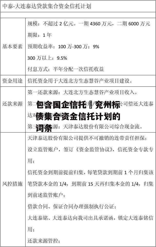 包含国企信托–兖州标债集合资金信托计划的词条