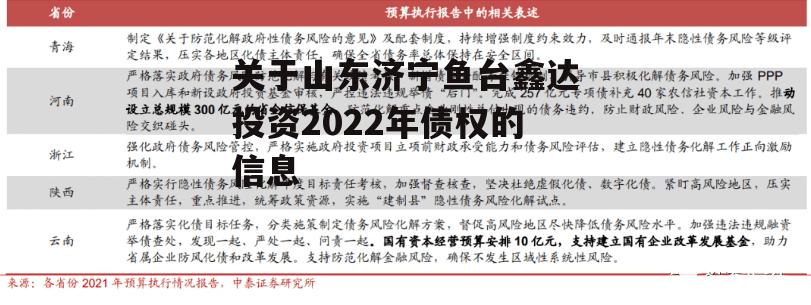 关于山东济宁鱼台鑫达投资2022年债权的信息